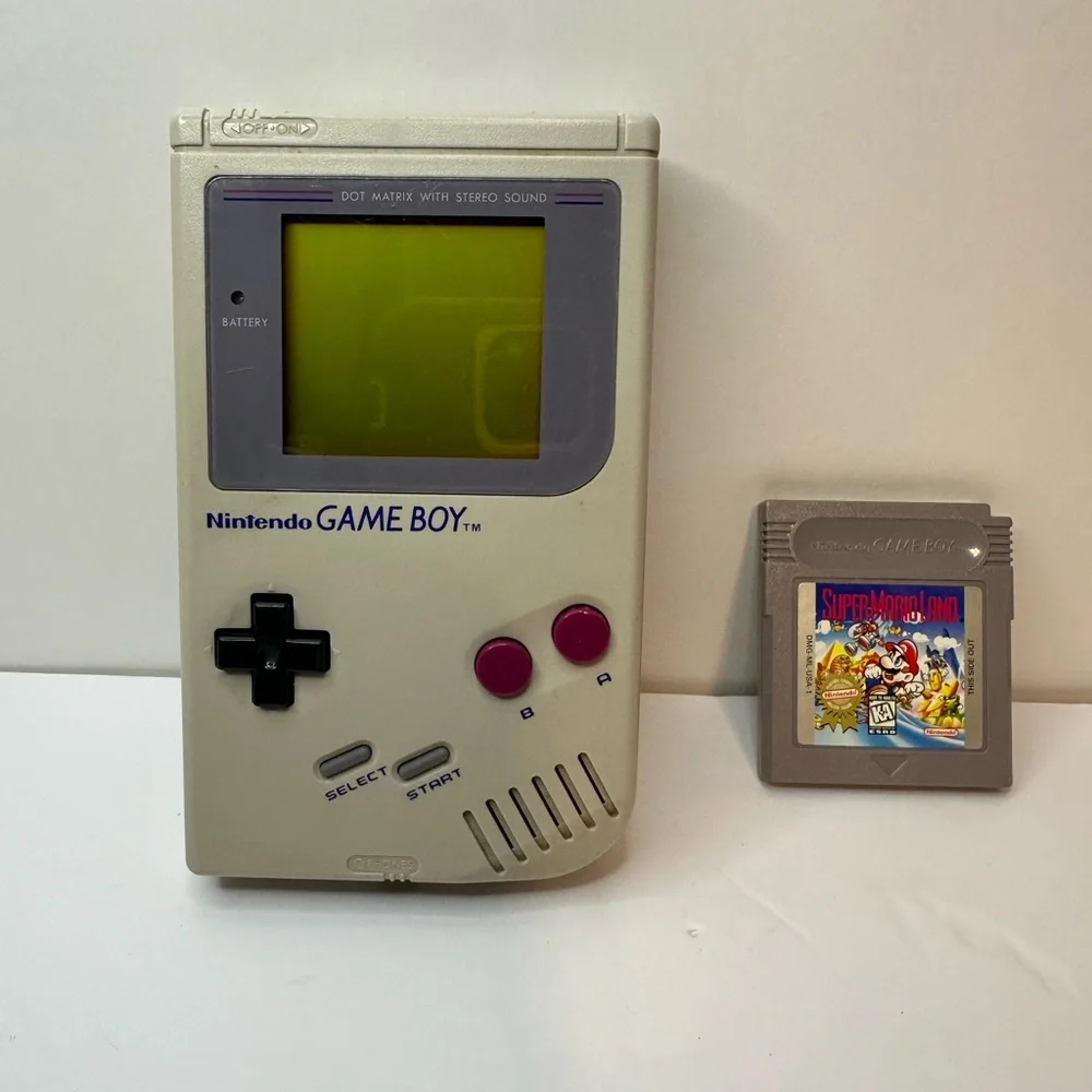Vintage Nintendo Game Boy Portable Console in Gray with Super Mario Land